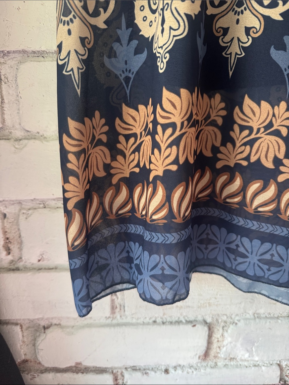 Women's Black Paisley Print Shift Dress with Cream Accents tunic style - Picture 5 of 5
